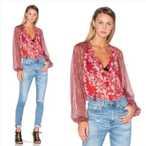 Free People Hendrix Printed top in Red - Picture 1 of 11